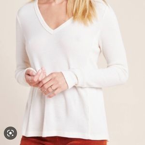 Anthropologie T.LA ivory thermal waffle knot long sleeve tunic
